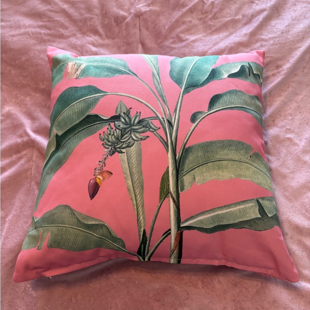 Tropical Pink and Green Throw Pillow